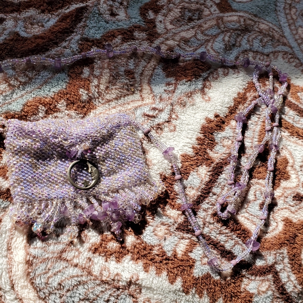 ✴ 2/$20 Iridescent purple beaded purse necklace